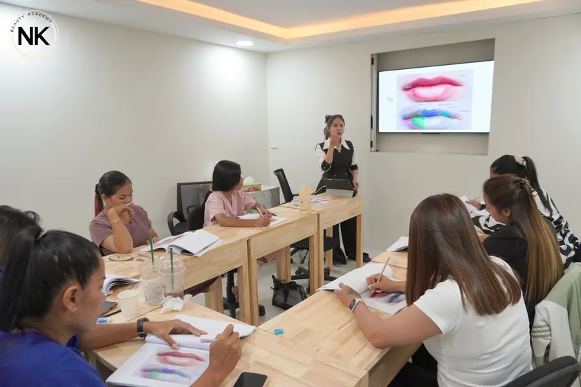 The NK Beauty Academy training room set up for a class