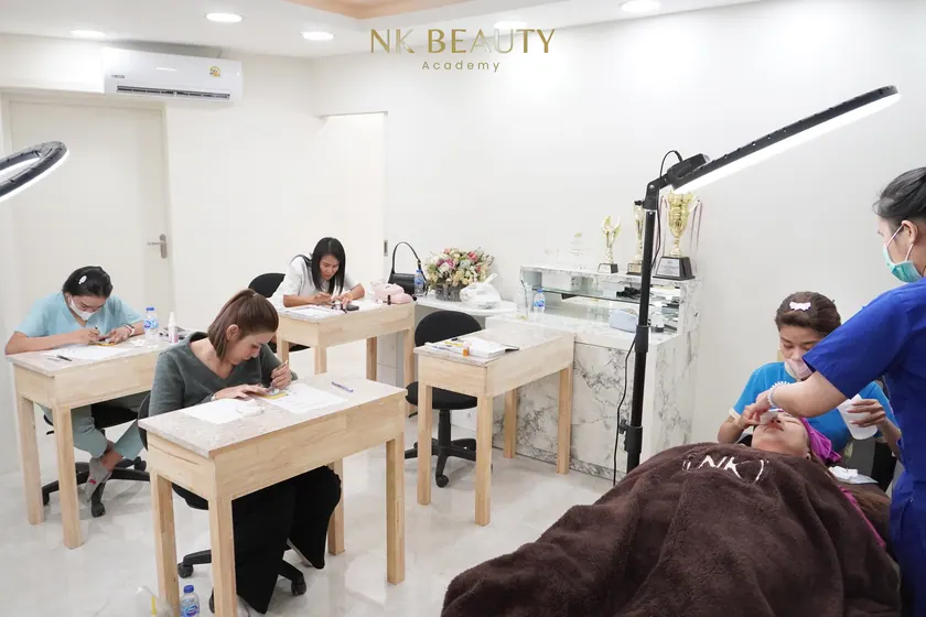 The NK Beauty Academy training room set up for a class