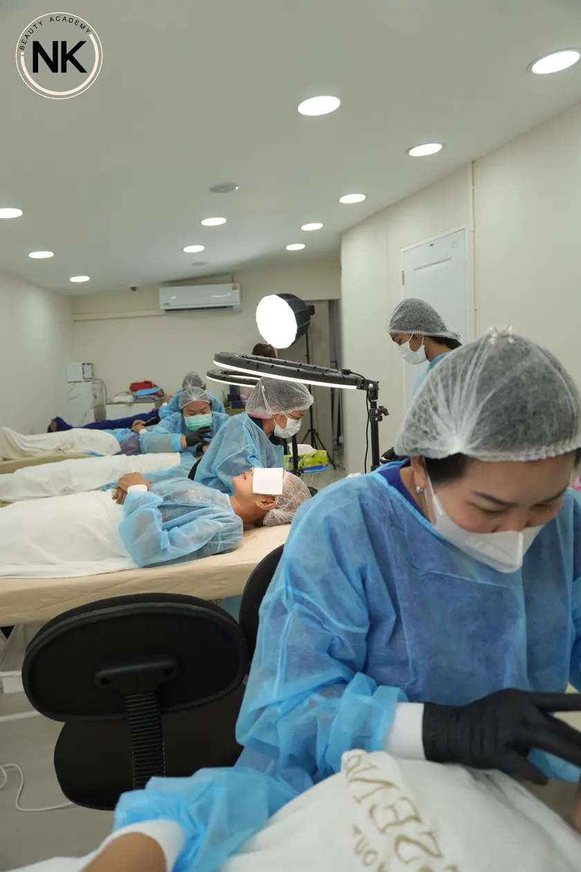 The NK Beauty Academy training room set up for a class