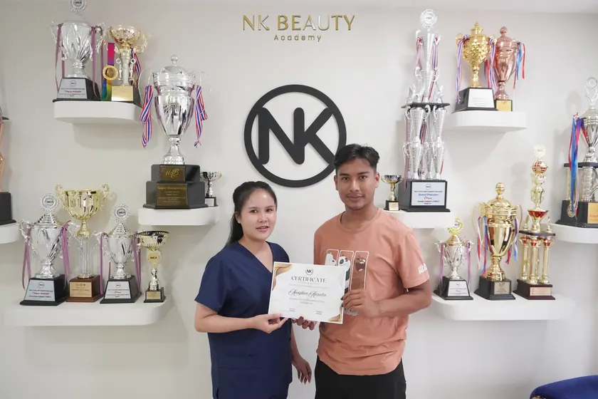 The NK Beauty Academy training room set up for a class