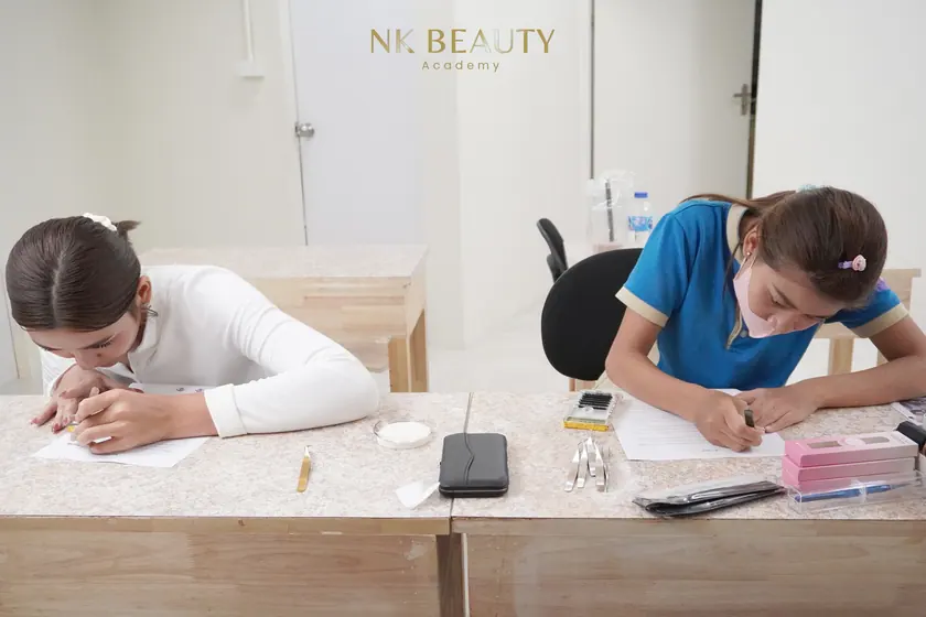 Permanent brow work in progress, photographed during training at NK Beauty Academy