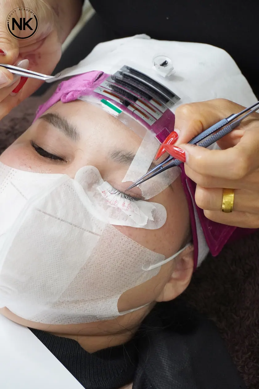 Permanent brow work in progress, photographed during training at NK Beauty Academy