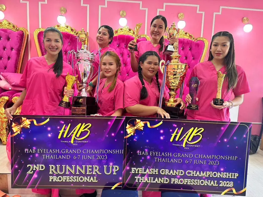The team on stage at the Eyelash Grand Championship Thailand Professional