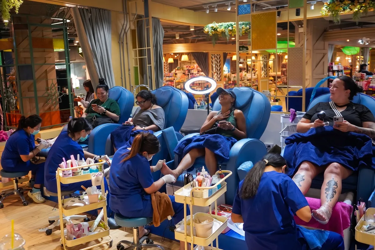 The Patong team working on manicures and pedicures