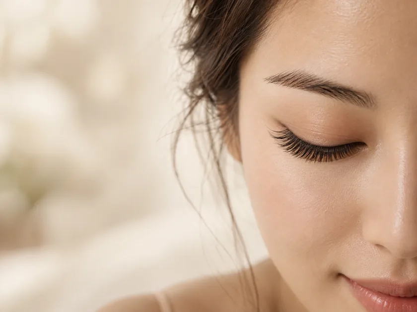 Closed eyes with lash extensions