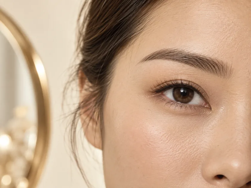 A close view of a shaped brow