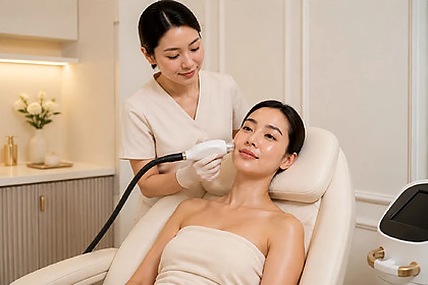 Brand image: a skin treatment being carried out on a reclining client