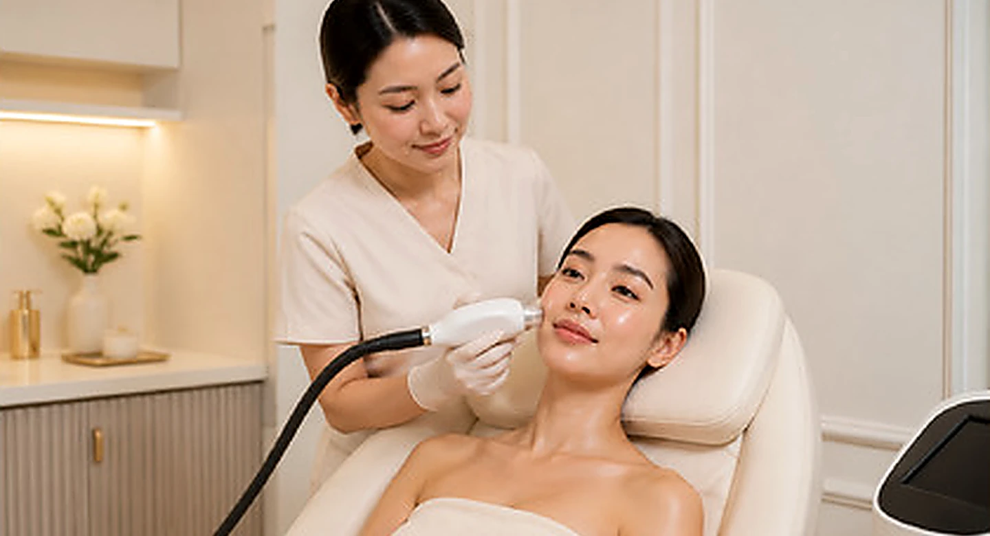 Brand image: a skin treatment being carried out on a reclining client
