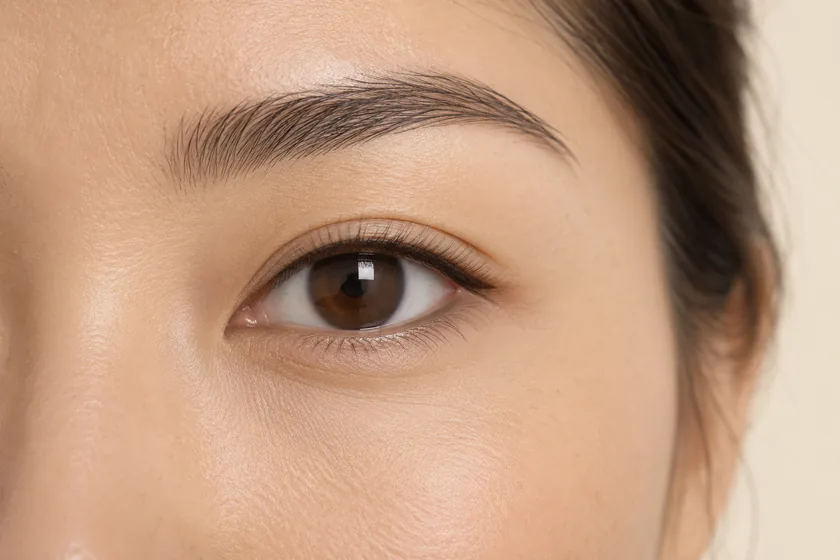 An eye with a permanent eyeliner finish