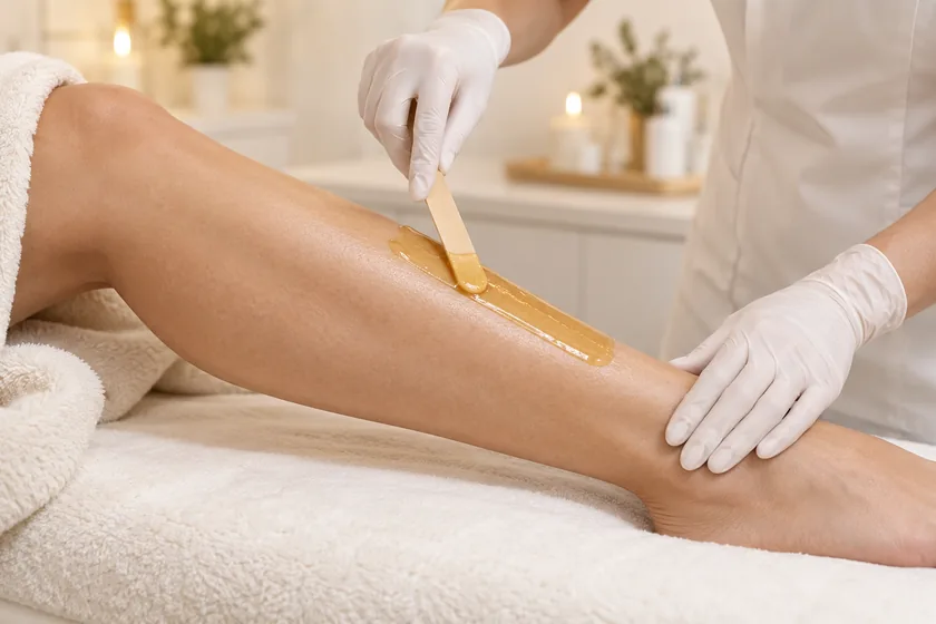 Warm wax being applied to an arm