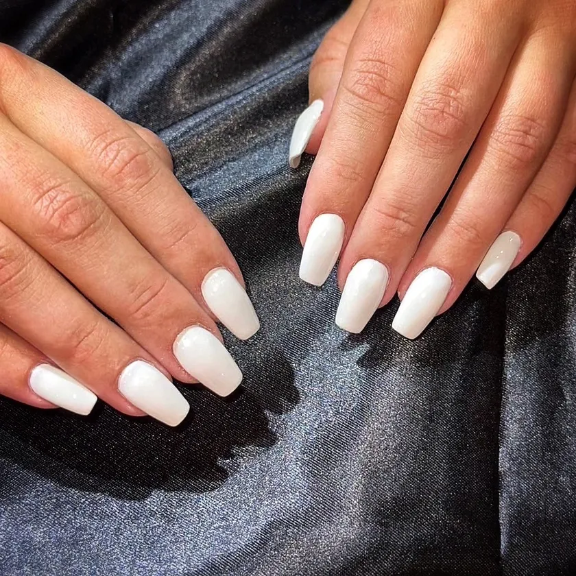 Nail work at NK Beauty: White gel on coffin nails
