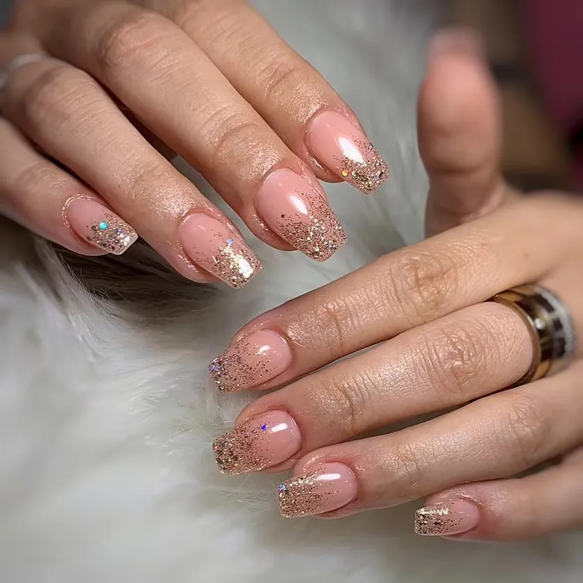 Nail work at NK Beauty: Nude nails with a pink floral accent