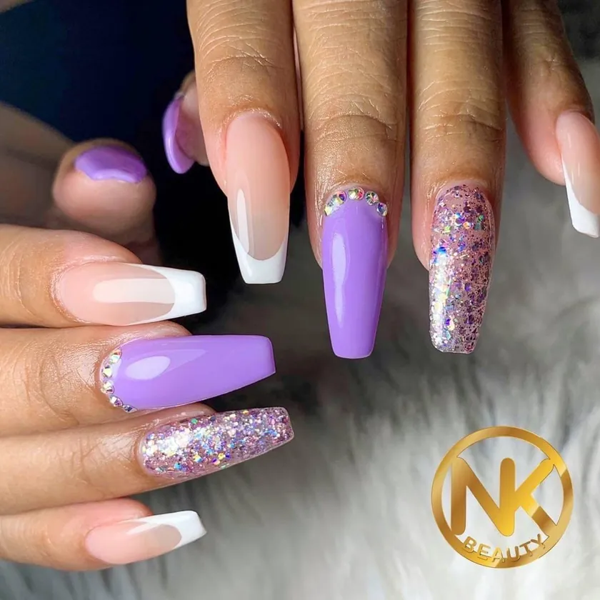 Nail work at NK Beauty: Lilac and glitter mix