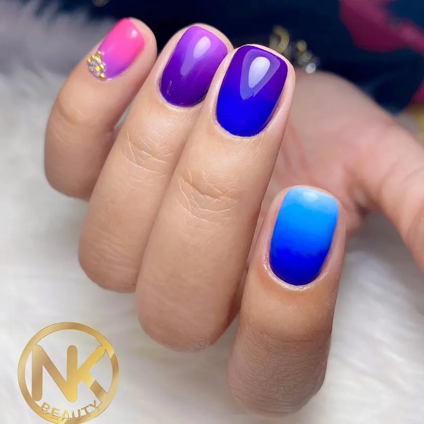 Nail work at NK Beauty: Blue-to-purple ombre gel