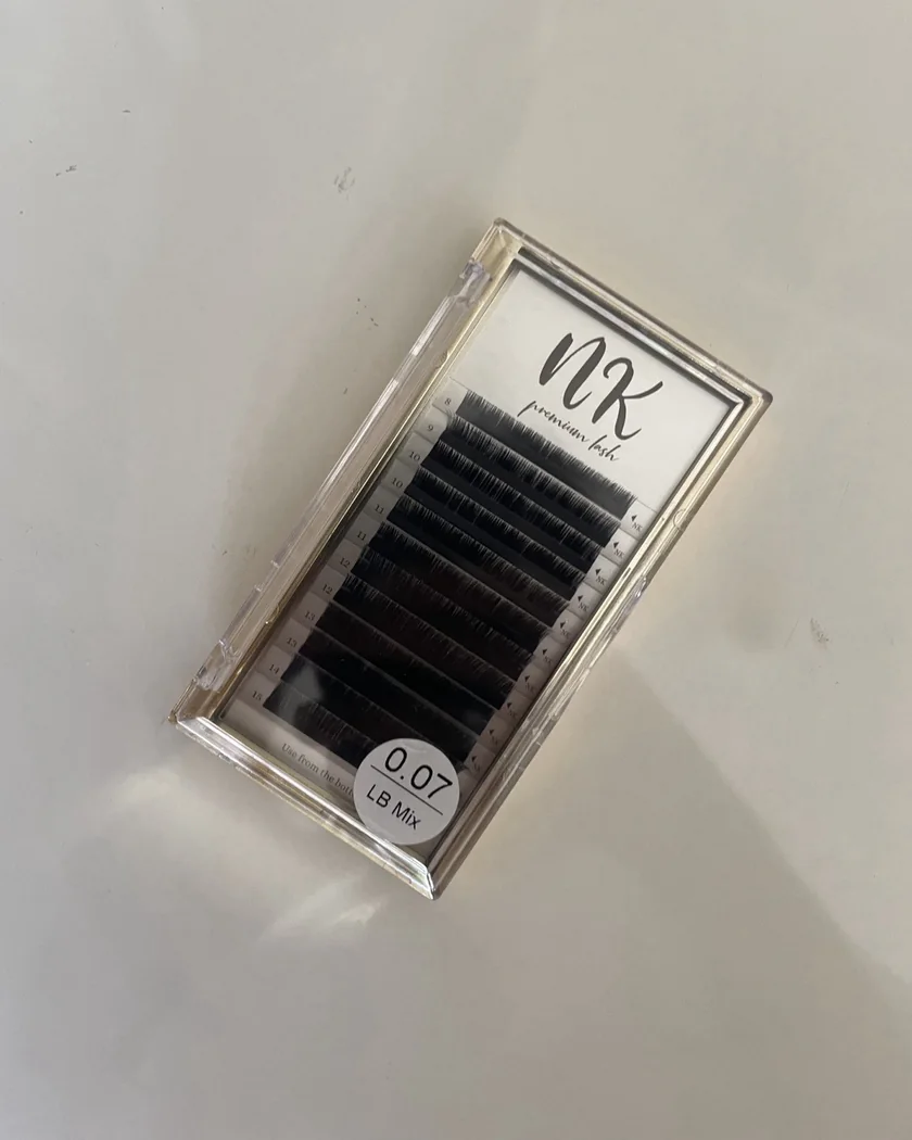 NK Premium Lash tray, 0.07 mm LB curl, Mix 8–15 mm