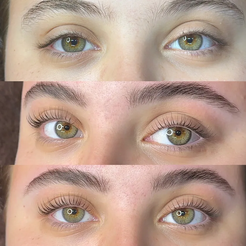 Three sets of lifted lashes on light eyes